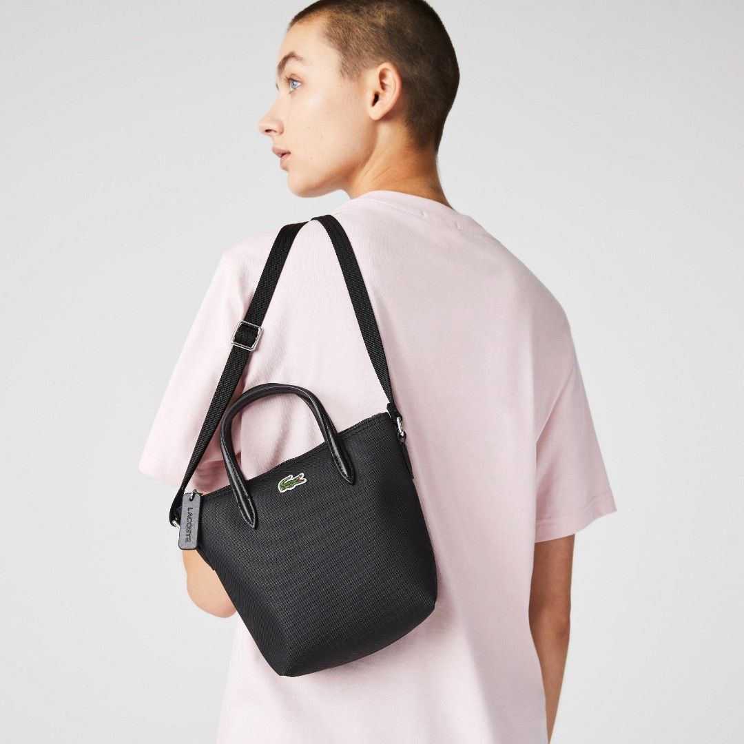 LACOSTE WOMEN S CROSS BODY MINI ZIP TOTE BAG IN NOIR