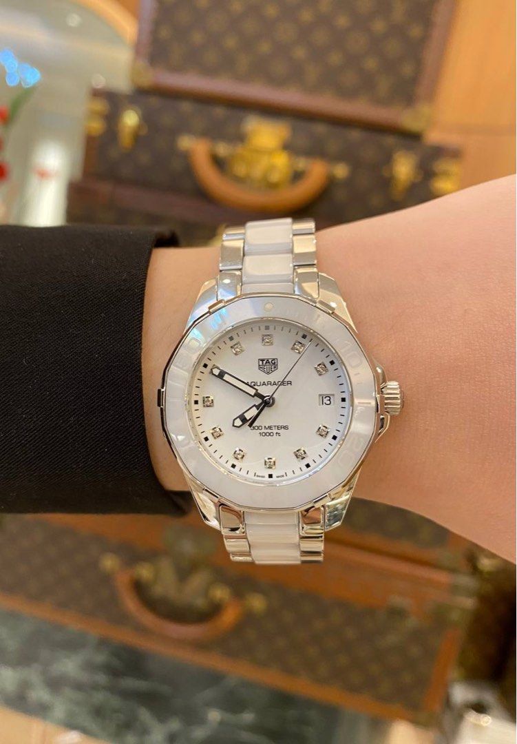 Tag heuer aquaracer white ceramic diamond ladies watch on sale