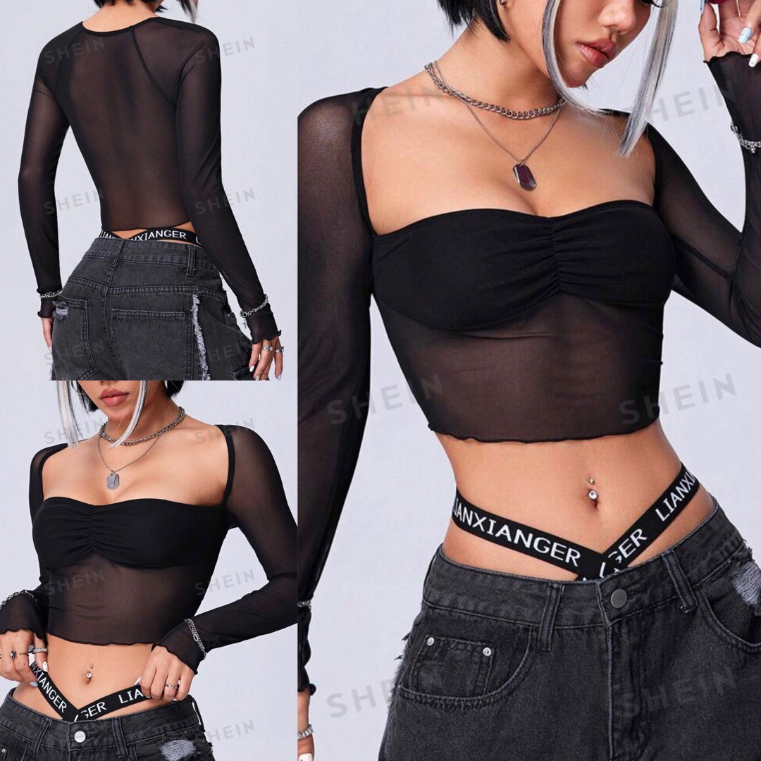 shein black mesh top