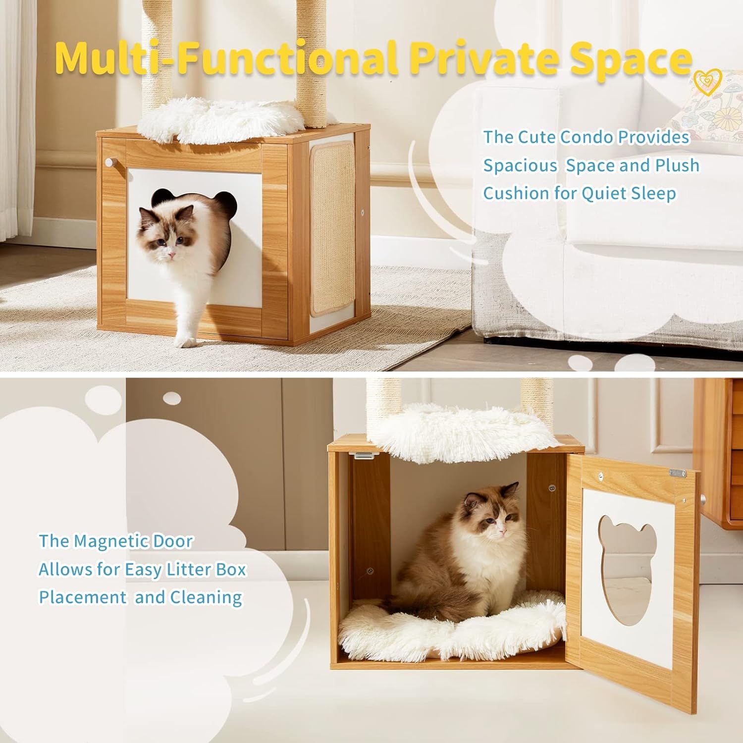 Made4Pets Cat Tree Modern Tall Cat Tower for Indoor Large Cats Wooden Kitty Condo Top Perch