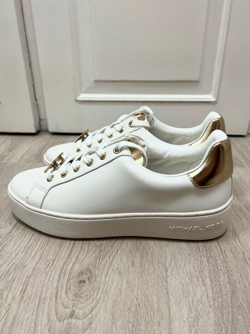 Michael kors white sneakers with gold store