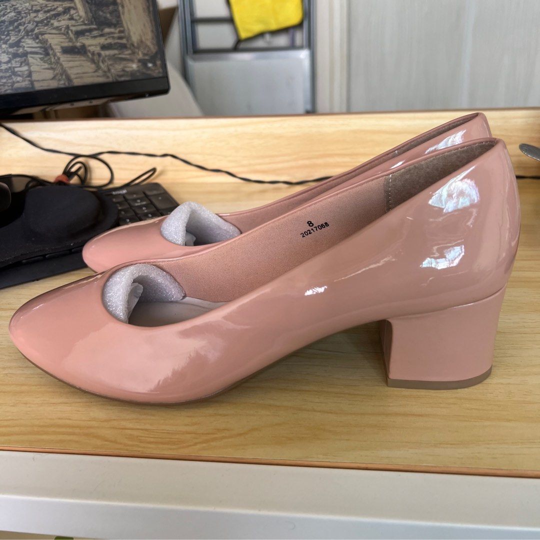 M S Nude Block Heel Court Shoes