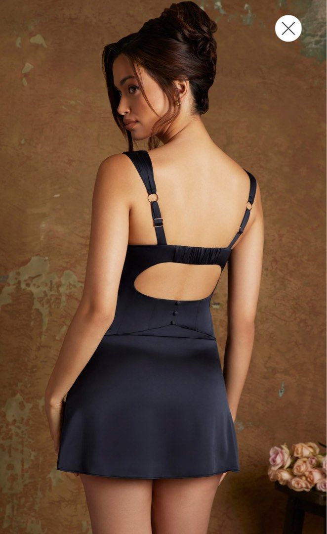 oh polly lace up corset black mini dress, Women's Fashion, Dresses