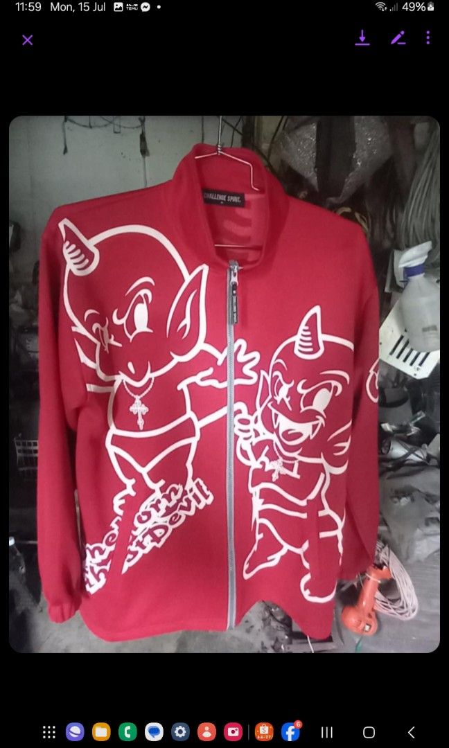 One horn ghost devil (Category: Activewear) located in San Mateo. Submitted by daddyB918 (Listing ID 1314405182, Image 1). Description: 1 set Vintage One Horn Ghost devil, Medium, red color, pristine condition, issue 1 small stain on wristcollar, 1 side only.