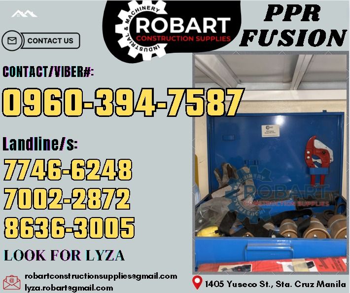 PPR Fusion Machine (Category: Construction Tools & Equipment) located in Manila. Submitted by lyzarobart1999 (Listing ID 1314458337, Image 1). Description: PPR Fusion Machine Brand: Prime 𝑹𝑶𝑩𝑨𝑹𝑻 𝑪𝑶𝑵𝑺𝑻𝑹𝑼𝑪𝑻𝑰𝑶𝑵 𝑺𝑼𝑷𝑷𝑳𝑰𝑬𝑺 𝒪𝒻𝒻𝒾𝒸𝑒 𝒜𝒹𝒹𝓇𝑒𝓈𝓈: 𝟣𝟦𝟢𝟧 𝒴𝓊𝓈𝑒𝒸𝑜 𝒮𝓉. 𝒮𝓉𝒶 𝒞𝓇𝓊𝓏 𝑀𝒶𝓃𝒾𝓁𝒶 ꜱᴇɴᴅ ᴜꜱ ᴍᴇꜱꜱᴀɢᴇ ꜰᴏʀ ɪɴQᴜɪʀɪᴇꜱ ‼️ ‼️ ꜱᴍʀᴛ - (0960-394-7587) ᴠɪʙʀ - (0960-394-7587) ʟᴀɴᴅʟɪɴᴇ: (8636-ʟᴏᴏᴋ ꜰᴏʀ ʟʏᴢᴀ -8005 ʟᴏᴏ