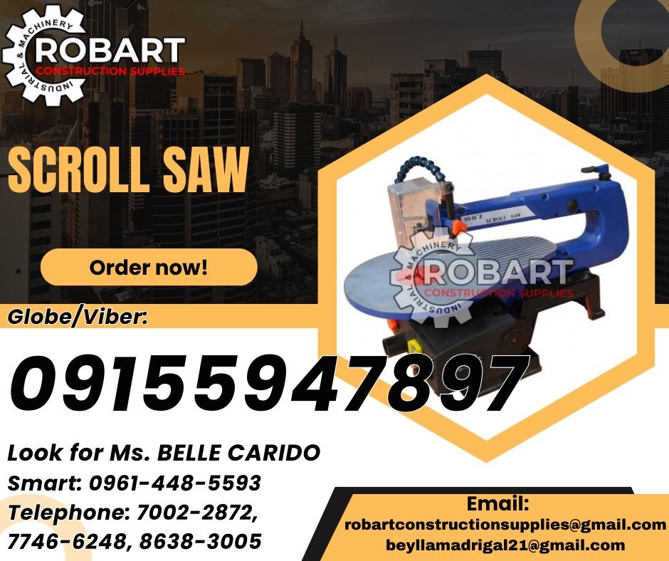Scroll Saw (Category: Construction Tools & Equipment) located in Manila. Submitted by bellarobart (Listing ID 1314426851, Image 1). Description: Scroll Saw Brand: TTMC Model: SS-16EW 𝑹𝑶𝑩𝑨𝑹𝑻 𝑪𝑶𝑵𝑺𝑻𝑹𝑼𝑪𝑻𝑰𝑶𝑵 𝑺𝑼𝑷𝑷𝑳𝑰𝑬𝑺 Office Address: 1405 Yuseco St. Sta Cruz Manila SEND US MESSAGE FOR INQUIRIES ‼️ ‼️ Glb/Vibr: 0915-594-7897 Smrt: 0961-448-5593 Landline: (7746-6248 / 7002-2872) 𝓛𝓞𝓞𝓚 𝓕𝓞𝓡 𝓑𝓔𝓛𝓛𝓔 🔵 100% Trusted Supplie