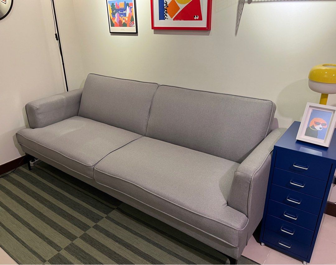 Sofa / Sofabed / Couch (Category: Sofas) located in Pasig City. Submitted by dpl__ (Listing ID 1314426801, Image 2). Description: Well taken care of (we always have sofa cover) Can turn into a bed Can be reclined as well Sofa: 208L X 98W X 81H Bed: 208L X 108W X 41H Rfs: I prefer a darker shade of grey 😅.