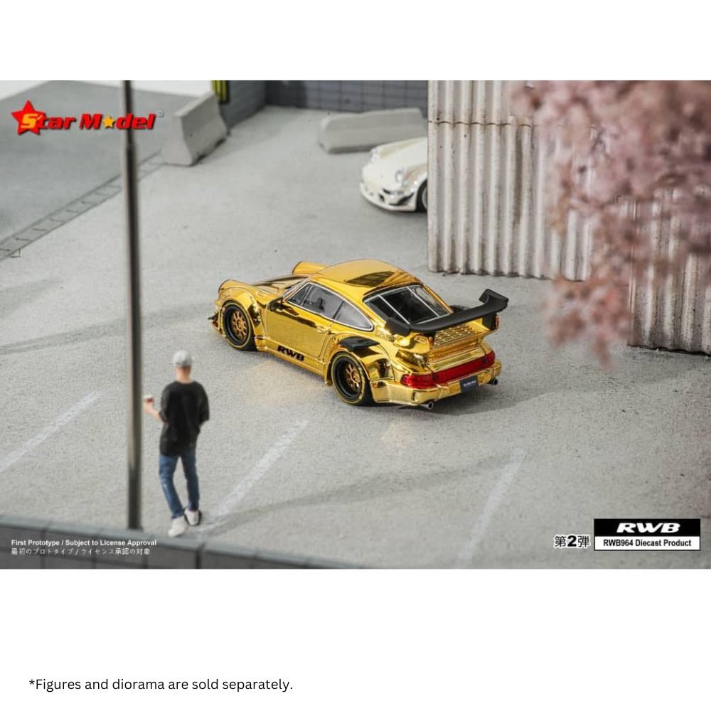 Star Model 1/64 Scale Porsche RWB 964 GT Wing Chrome Gold Die-cast