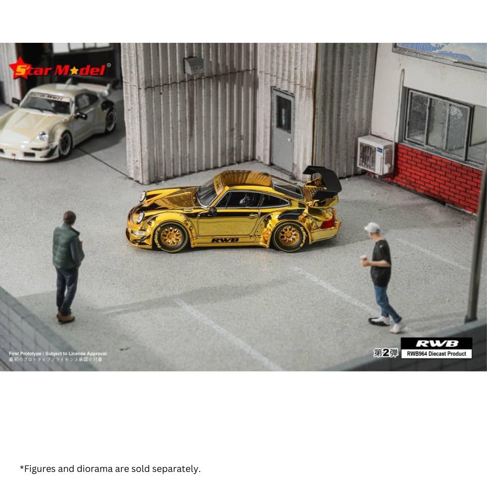 Star Model 1/64 Scale Porsche RWB 964 GT Wing Chrome Gold Die-cast