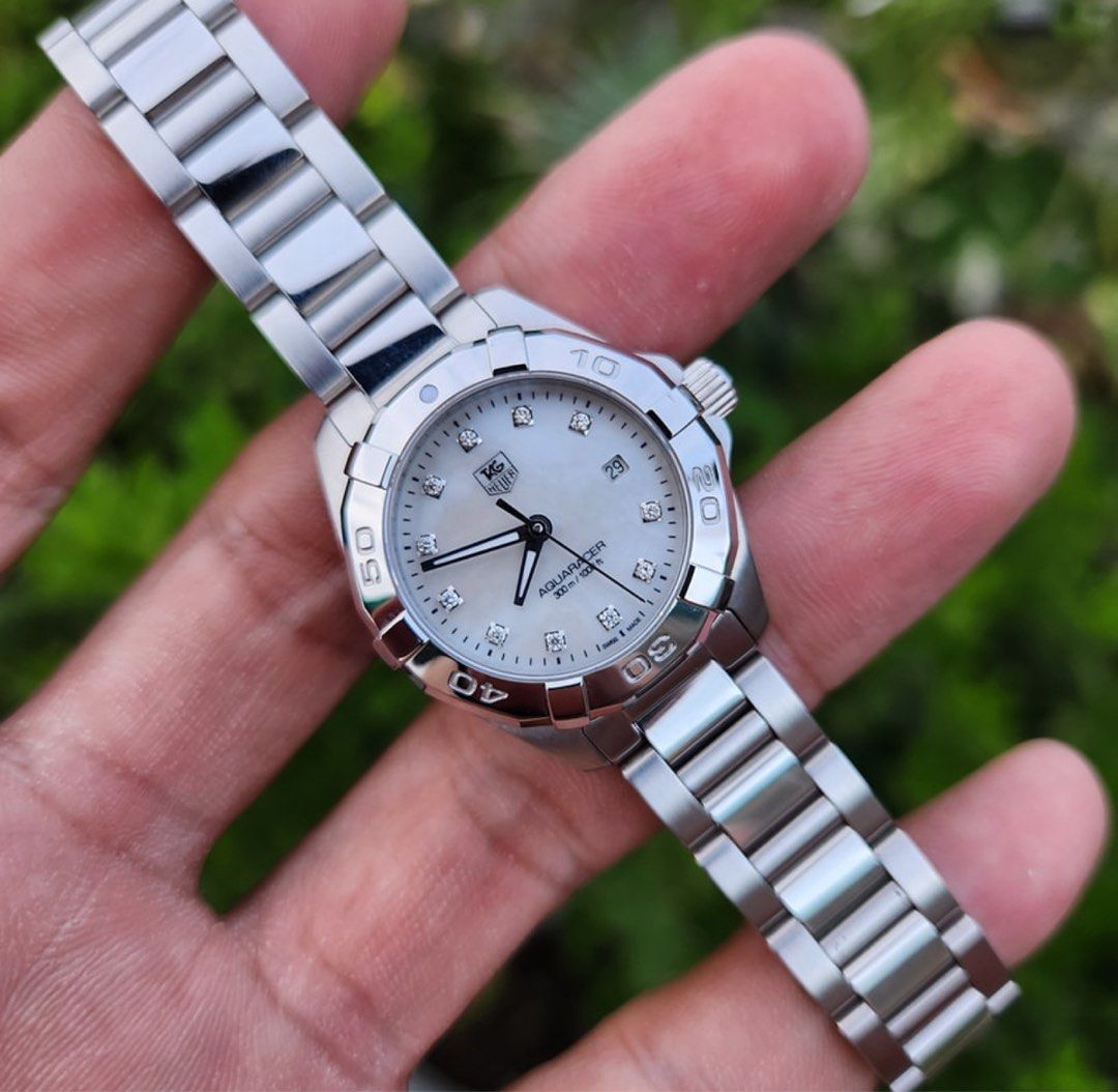 Tag Heuer Ladies Aquaracer Mother of Pearl White Dial with diamonds Luxury Watches on Carousell