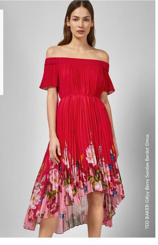 Ted Baker Floral Off Shoulder Pleated dress Women s Fashion Dresses Sets Dresses on Carousell