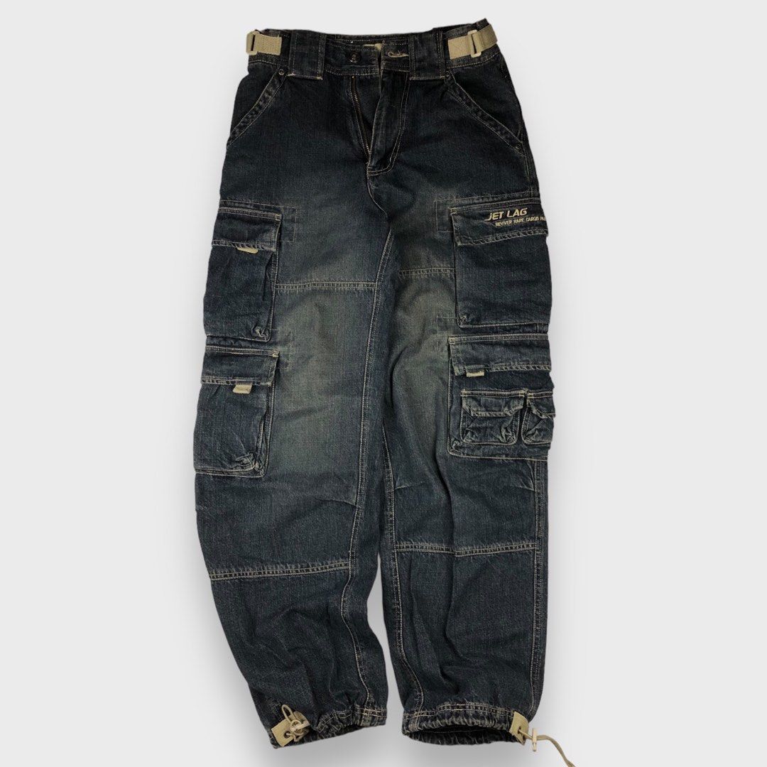 SALE☪︎ washed denim 恐かっ cargo pants y2k BLACK