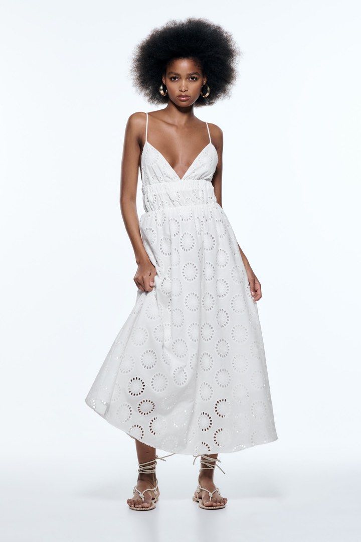 Zara Cutwork Embroidered Eyelet Dress, Women's Fashion, Dresses & Sets,  Dresses on Carousell