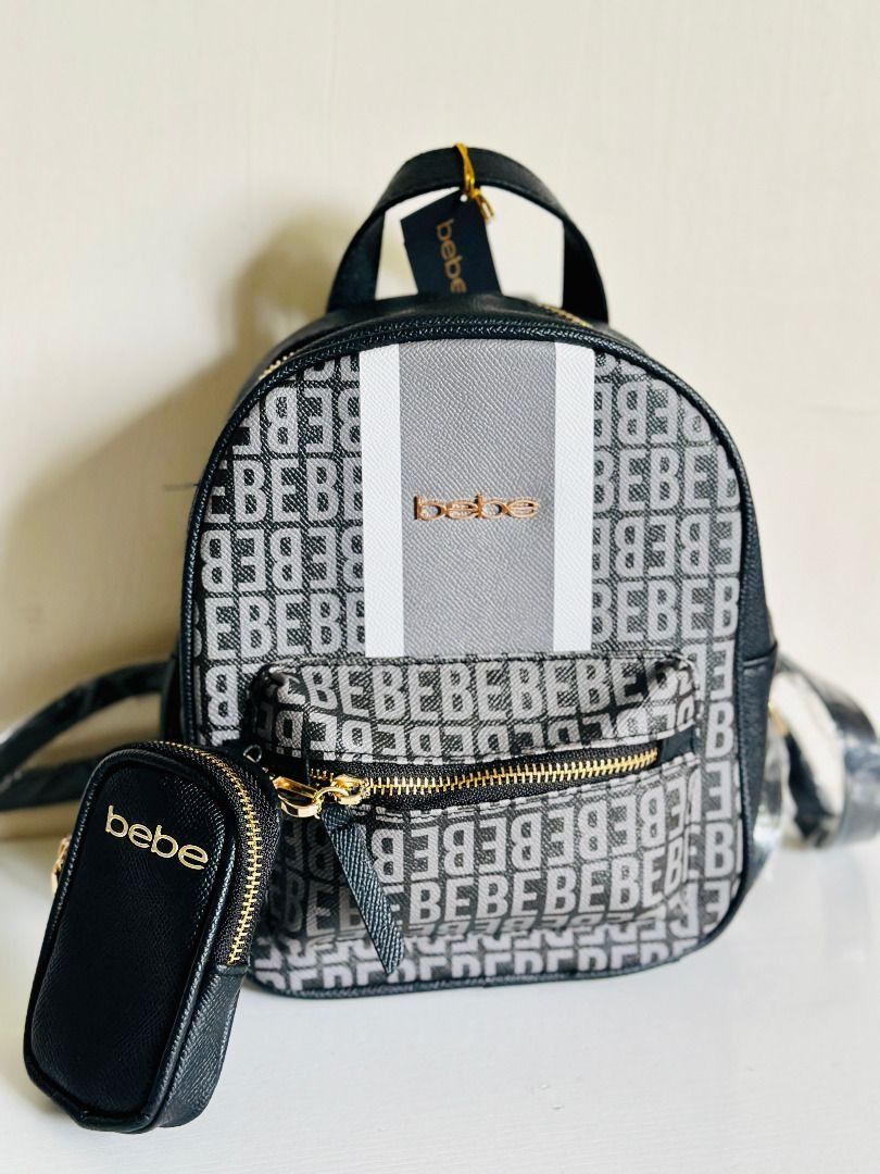 BEBE RINA LOGO SMALL BLACK SIGNATURE LOGO PRINT BACKPACK BAG W/ POUCH ...