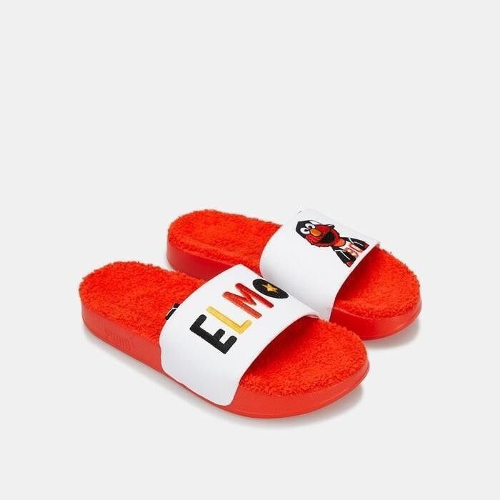 BNIB BNWT Puma Sesame Street Elmo Furry Red White Embroidered Slides Sliders Slippers Slide UK 1 EUR 33 US2C 22CM Fits Kids 8Y 9Y 10Y 11Y USS
