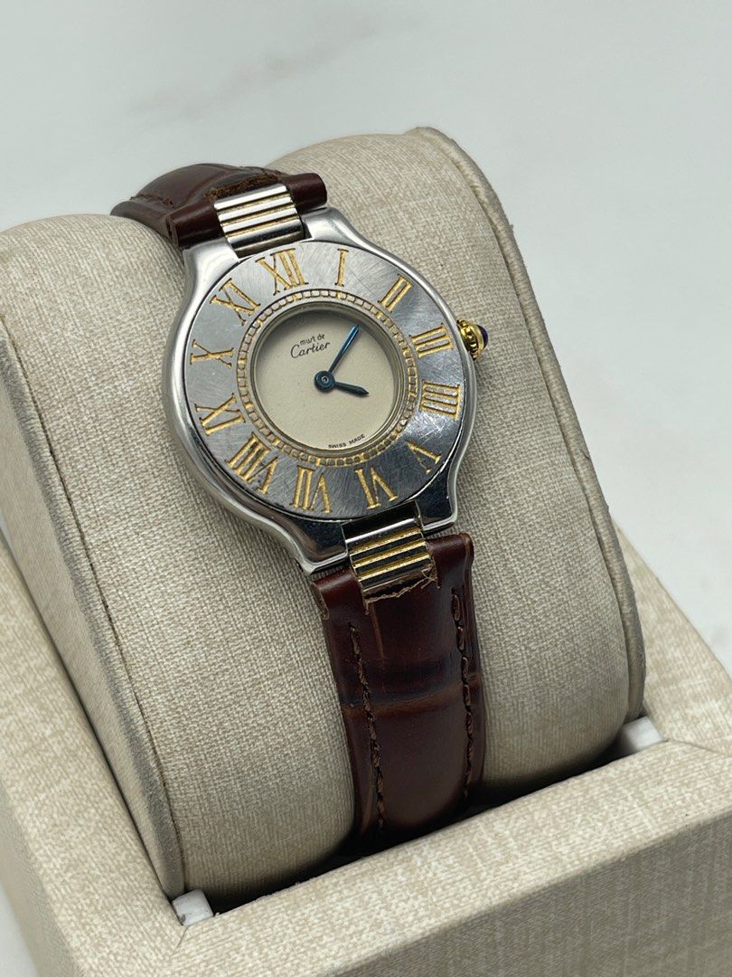 Cartier 21 Must De Cartier White Dial Leather Strap Women s Fashion Watches Accessories Watches on Carousell