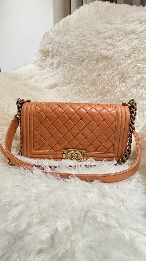 Chanel camel boy bag deals