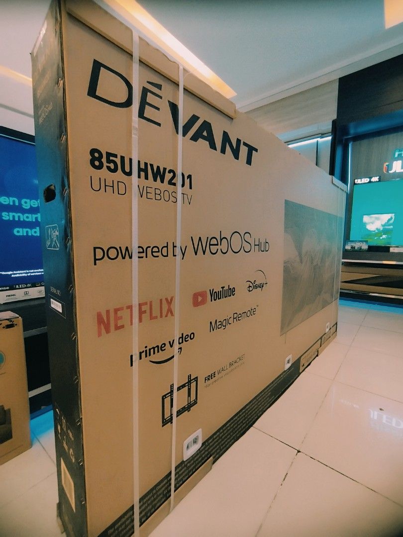 Devant WEB OS 4K Smart TV 85" (Category: TV) located in Makati City. Submitted by pfc.appliances_trading (Listing ID 1314653575, Image 2). Description: Devant 2024 4K SMART TV UHW201 SERIES💕 ▫️Wide Color Gamut ▫️TruMotion ▫️Game Mode (ALLM) ▫️ThinQ Voice Command ▫️Magic Remote ▫️Apple AirPlay ▫️Apple HomeKit ▫️Free Wall Bracket 85UHW201 85" WEB OS TV SRP : 89,950.PHP SALE NOW CASH: 73,000.PHP ONLY✅ ✅Warranty duration - Parts and labor: 2 year - 