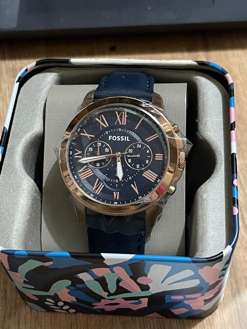 Grant chronograph navy leather watch store