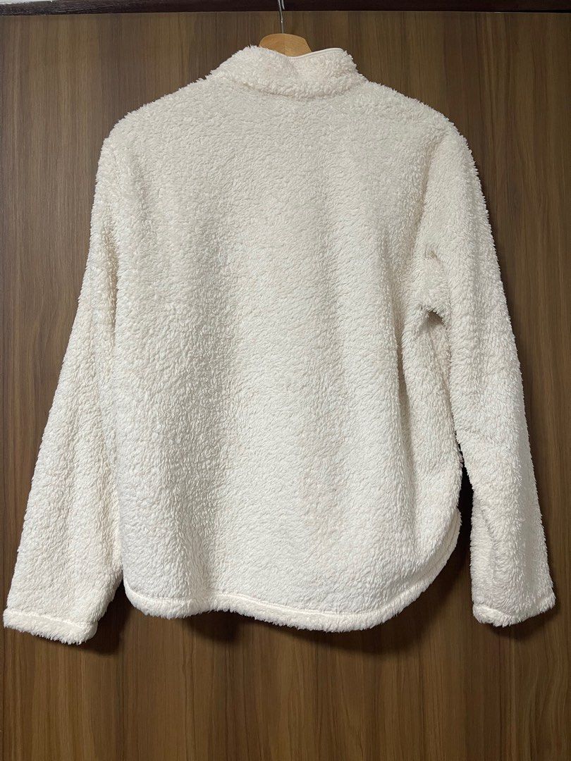 H M cream furry winter fur style zip sweater