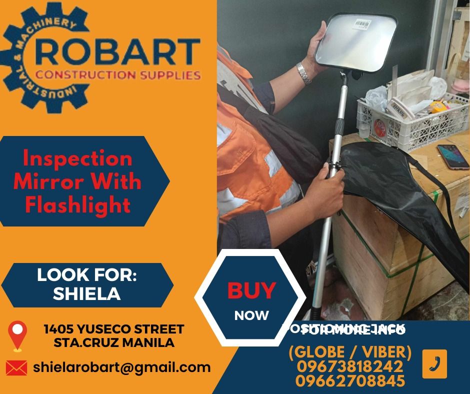 Inspection Mirror With Flashlight (Category: Construction Tools & Equipment) located in Caloocan City. Submitted by shielaroba44709 (Listing ID 1314583113, Image 1). Description: Inspection Mirror With Flashlight 𝑹𝑶𝑩𝑨𝑹𝑻 𝑪𝑶𝑵𝑺𝑻𝑹𝑼𝑪𝑻𝑰𝑶𝑵 𝑺𝑼𝑷𝑷𝑳𝑰𝑬𝑺 Office Address: 1405 Yuseco St. Sta Cruz Manila SEND US MESSAGE FOR INQUIRIES ‼️ ‼️ Call: 09673818242 / 09662708845 Vibr - (09673818242) Landline: (𝟩𝟩𝟦𝟨-𝟨𝟤𝟦𝟪) / (𝟩𝟢𝟢𝟤-𝟤�