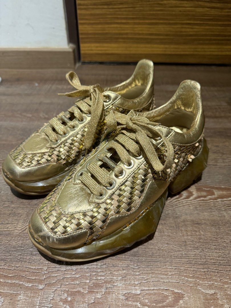 Jimmy Choo Gold Shoes Sneakers Luxury Sneakers Footwear on Carousell
