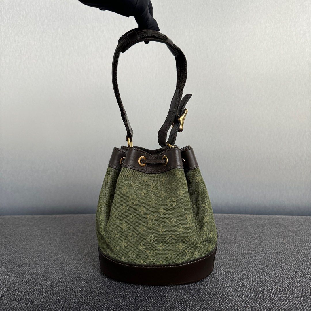 Louis Vuitton Drawstring Bucket bag Canvas Calfskin Green Brown Ghw