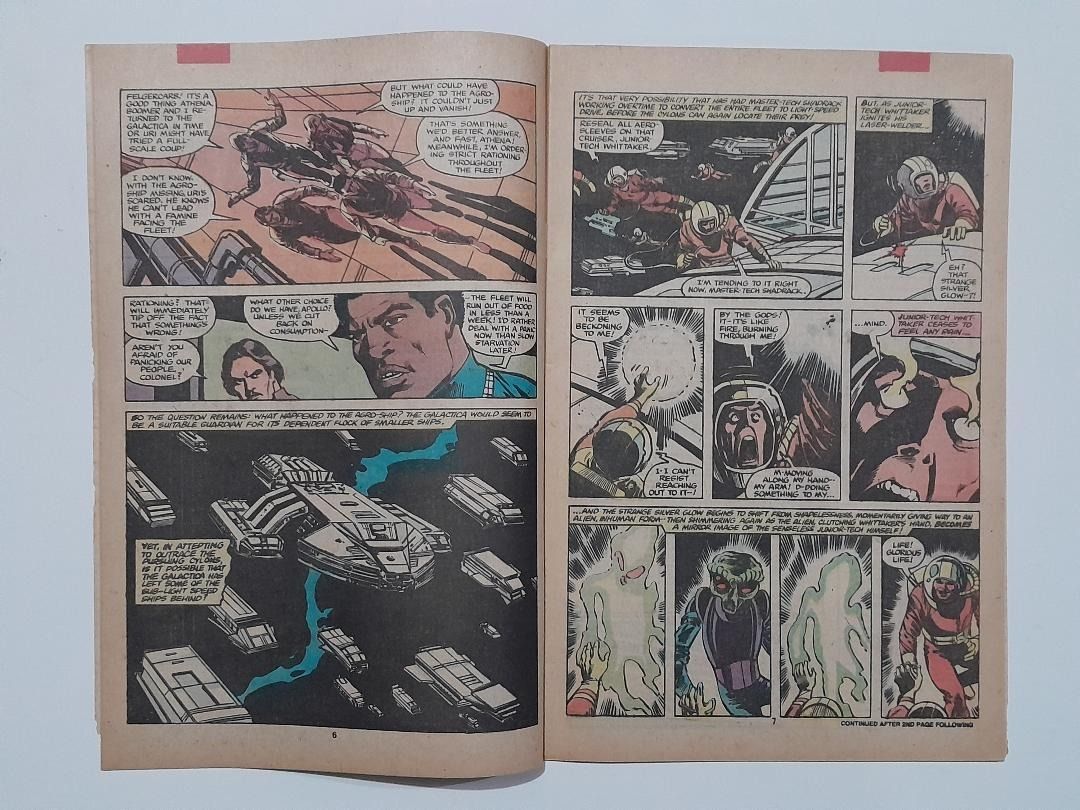 MARCEL COMICS: BATTLESTAR GALACTICA Vol.1 No. 9 (First Print) (Category: Comics & Manga) located in Iloilo. Submitted by dtyark (Listing ID 1314721743, Image 3). Description: ***** ITEM LOCATION: ILOILO CITY, PHILIPPINES ***** MARVEL COMICS: BATTLESTAR GALACTICA Vol. 1, No. 9, Nov. 1979; First Printing: Very Good condition. Has small tear on lower right side of front cover (see 4th picture attached here) Please take a look at the pictures. What y