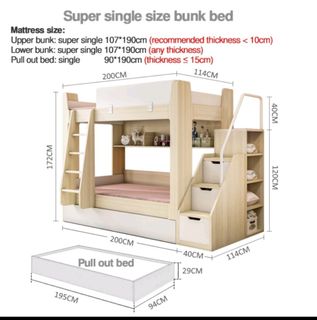 Bunk Bed Double Triple decker Bed with pull out bed, Furniture & Home ...