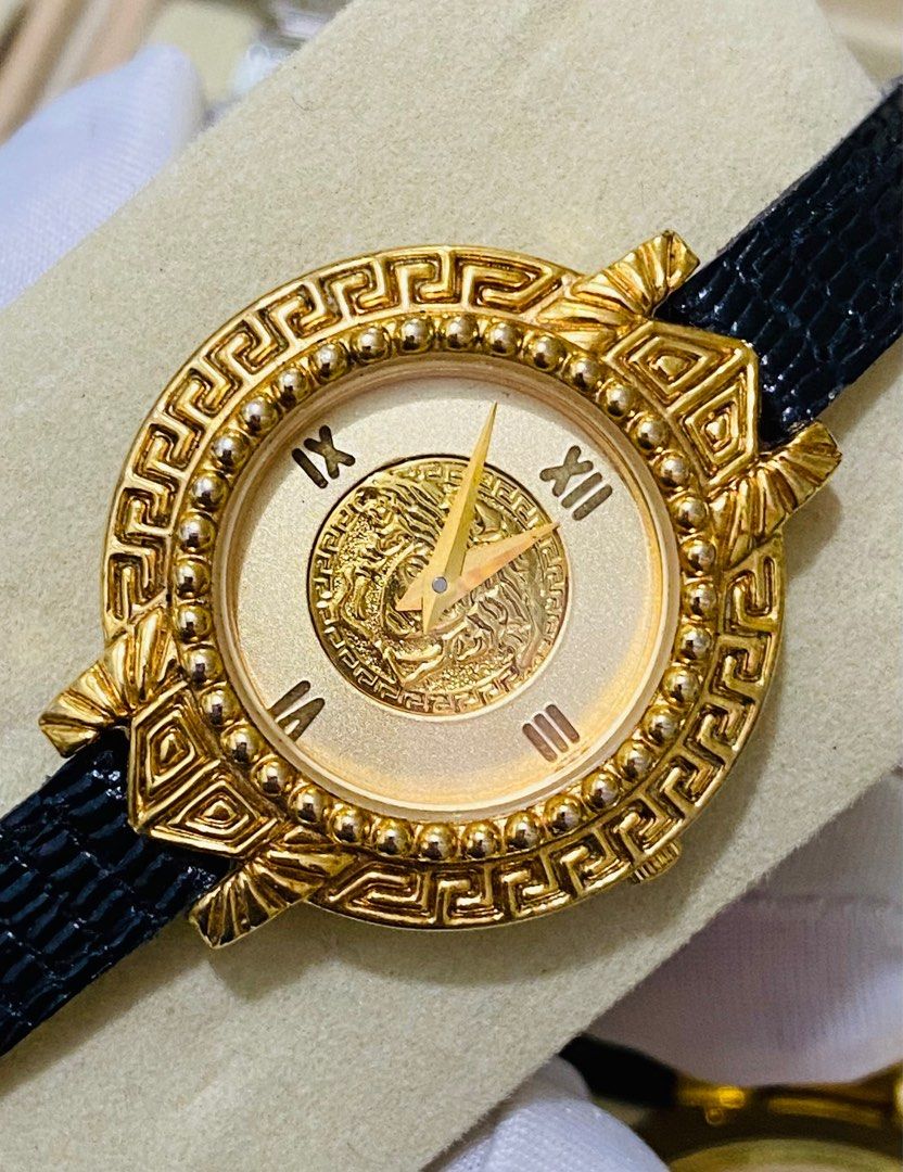 Versace Gianni Signature Authentic Watch (Category: Jewelry) located in Quezon City. Submitted by clicksmileph (Listing ID 1314739196, Image 2). Description: Versace Gianni Signature Authentic Watch (Swiss watch brand) Our Price: 9,800 Php Gold Plated G10 Color: Black color Strap Condition: 9.5/10 Roman Numeral Digits ( 1 , 3, 6, 9, 12) Ultra thin & Light weight watch Original Guaranteed Movement: Quartz Case Diameter: Approx 31mm Dial: Yellow-Go