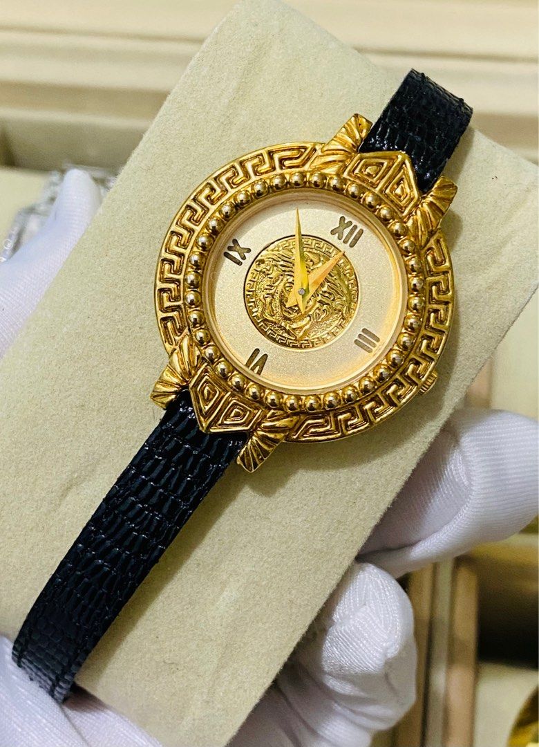 Versace Gianni Signature Authentic Watch (Category: Jewelry) located in Quezon City. Submitted by clicksmileph (Listing ID 1314739196, Image 3). Description: Versace Gianni Signature Authentic Watch (Swiss watch brand) Our Price: 9,800 Php Gold Plated G10 Color: Black color Strap Condition: 9.5/10 Roman Numeral Digits ( 1 , 3, 6, 9, 12) Ultra thin & Light weight watch Original Guaranteed Movement: Quartz Case Diameter: Approx 31mm Dial: Yellow-Go