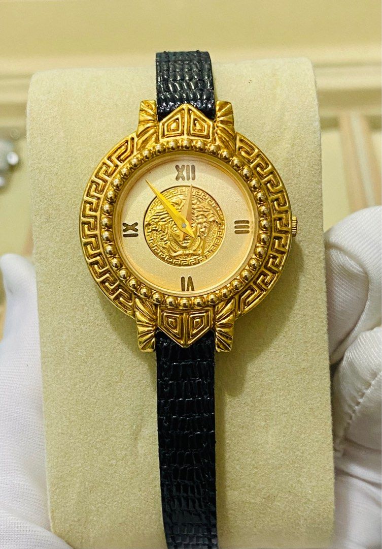 Versace Gianni Signature Authentic Watch (Category: Jewelry) located in Quezon City. Submitted by clicksmileph (Listing ID 1314739196, Image 1). Description: Versace Gianni Signature Authentic Watch (Swiss watch brand) Our Price: 9,800 Php Gold Plated G10 Color: Black color Strap Condition: 9.5/10 Roman Numeral Digits ( 1 , 3, 6, 9, 12) Ultra thin & Light weight watch Original Guaranteed Movement: Quartz Case Diameter: Approx 31mm Dial: Yellow-Go