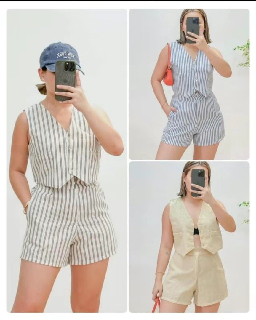 Vest and Shorts Coordinates (Category: Sets or Coordinates) located in Antipolo. Submitted by aprililing (Listing ID 1314616638, Image 1). Description: Vest and Shorts Coordinates Color: White and Blue Condition: Like new. Used once Size: Small to Medium Bought it at a Tiktok shop.