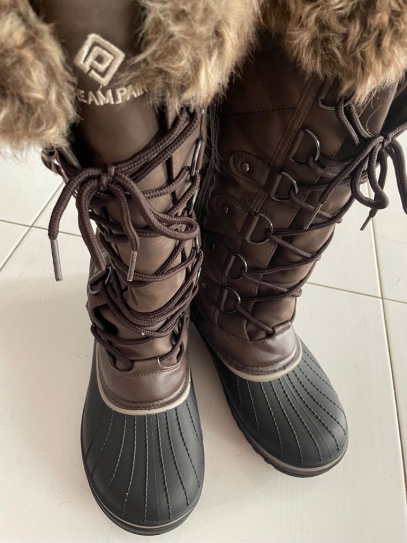 winter fleece lined adjustable calf high warm faux fur anti snow waterproof boots Women s Fashion Footwear Boots on Carousell