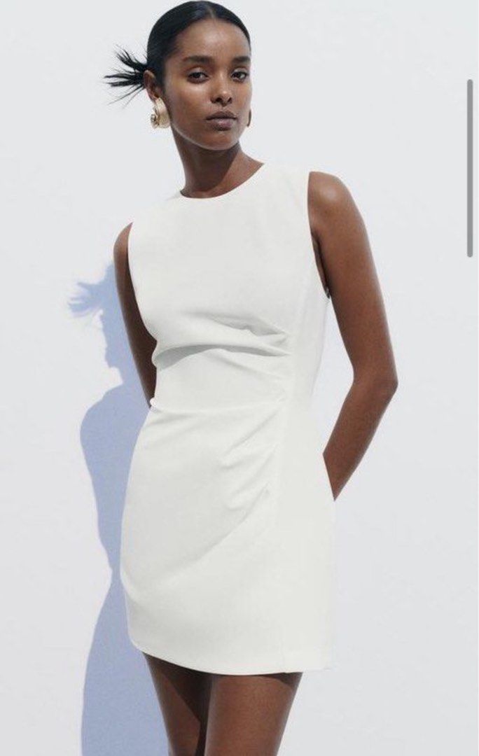 ZARA Gathered Short Dress White Graduation ROM etc