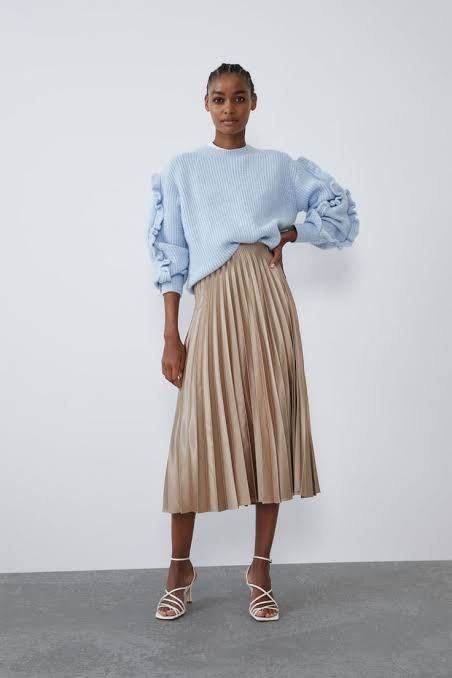 Zara Gold pleated Satin Finished Midi Skirt Women s Fashion Bottoms Other Bottoms on Carousell
