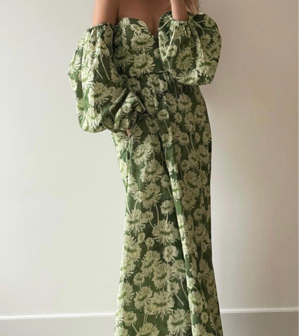 Zara green floral maxi dress best sale