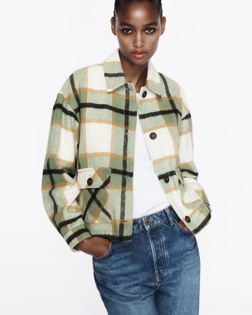Plaid Jacket Zara Cropped Check Overshirt Zara Cropped Overshirt