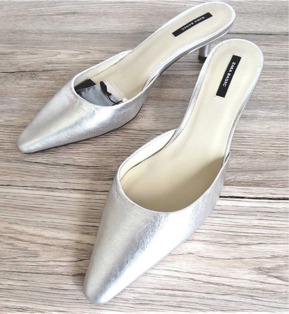 Zara Silver Mules Women s Fashion Footwear Heels on Carousell