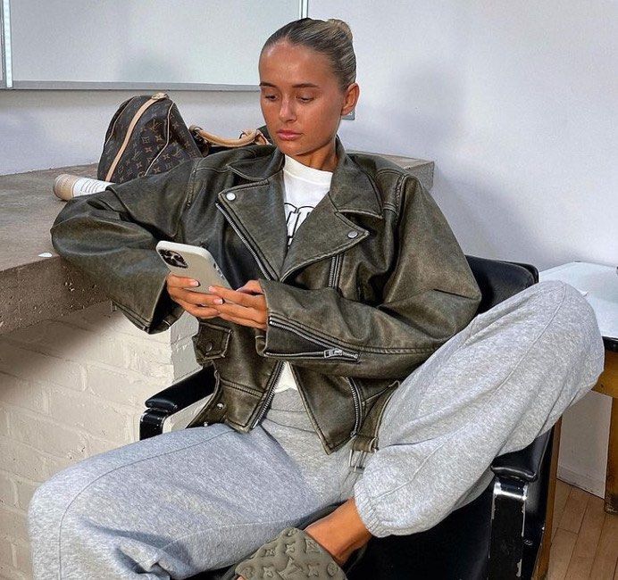 ZARA TIKTOK VIRAL MOLLY MAE CHARCOAL LEATHER JACKET