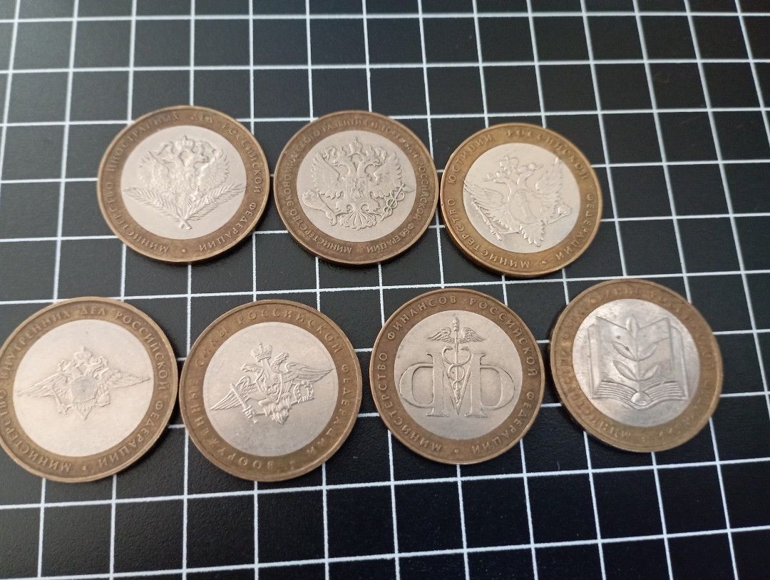 2002 俄羅斯七部委雙色紀念幣全7枚, 興趣及遊戲, 收藏品及紀念品, 錢幣- Carousell