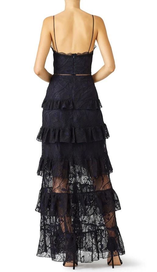 Black Tiered Ruffle Lace Dress, Women's Fashion, Dresses & Sets ...