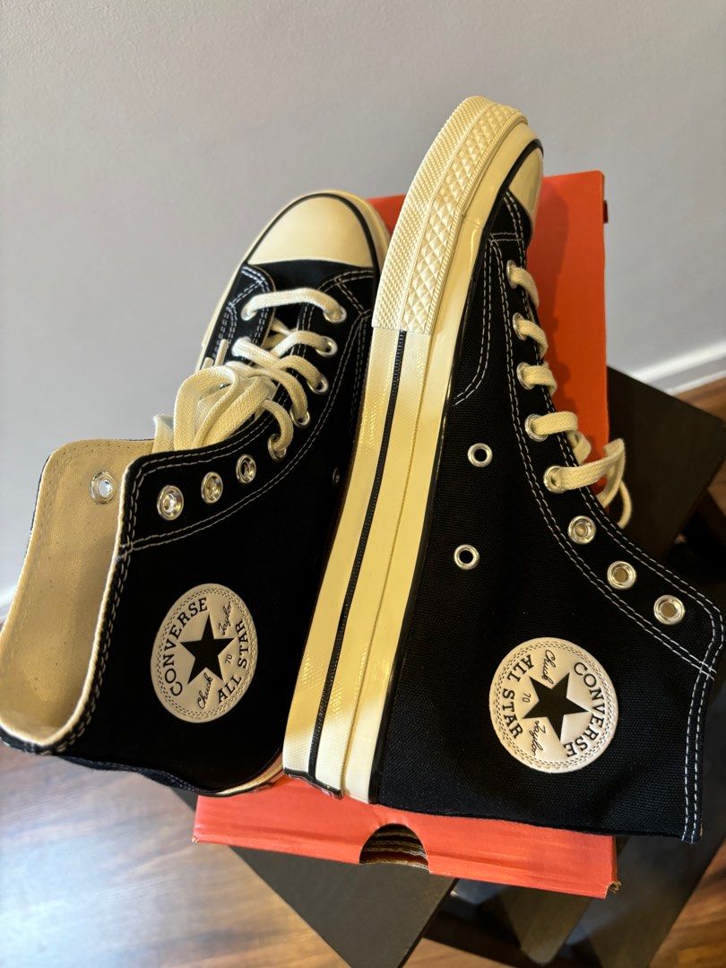 Brand New AUTHENTIC CONVERSE Chuck Taylor Vintage 70 Hi Cut Black Black Egret with Box Men s Fashion Footwear Sneakers on Carousell