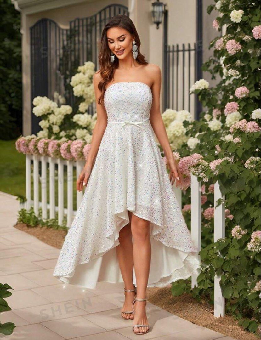 Brand New Off Shoulder Strapless High Low Evening Gown White Women s Fashion Dresses Sets Evening dresses gowns on Carousell