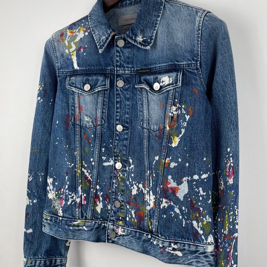 Calvin Klein x Raf Simons Jeans Paint Splatter Denim Jacket Women s Fashion Coats Jackets and Outerwear on Carousell