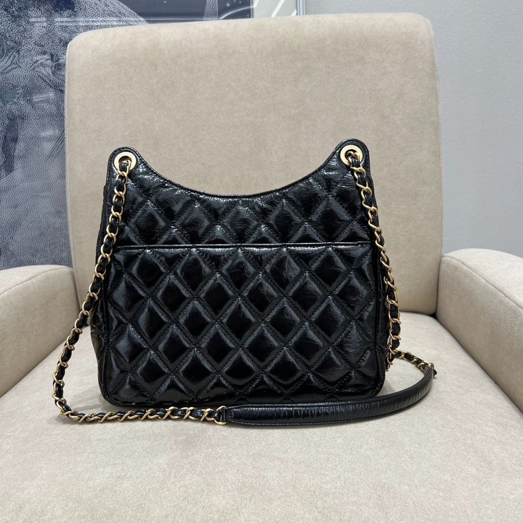 Chanel Medium Hobo Bag Shiny Crumpled Calfskin Gold Hardware in Black Women s Fashion Bags Wallets Purses Pouches on Carousell