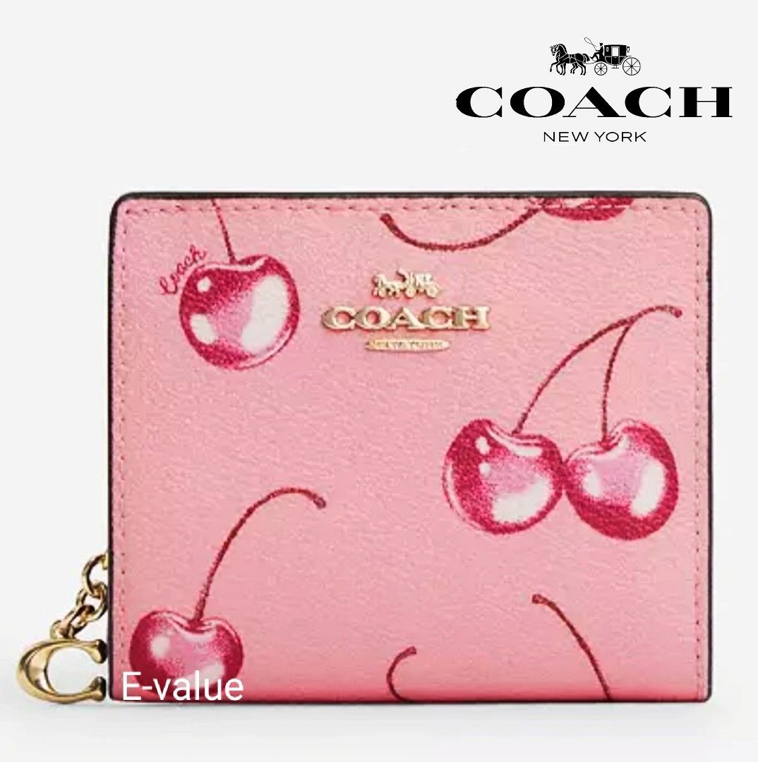 Coach Original Pink Limited Edition With Cherry Print Snap Coin Wallet For Women Come With Complete Set Suitable For Gift