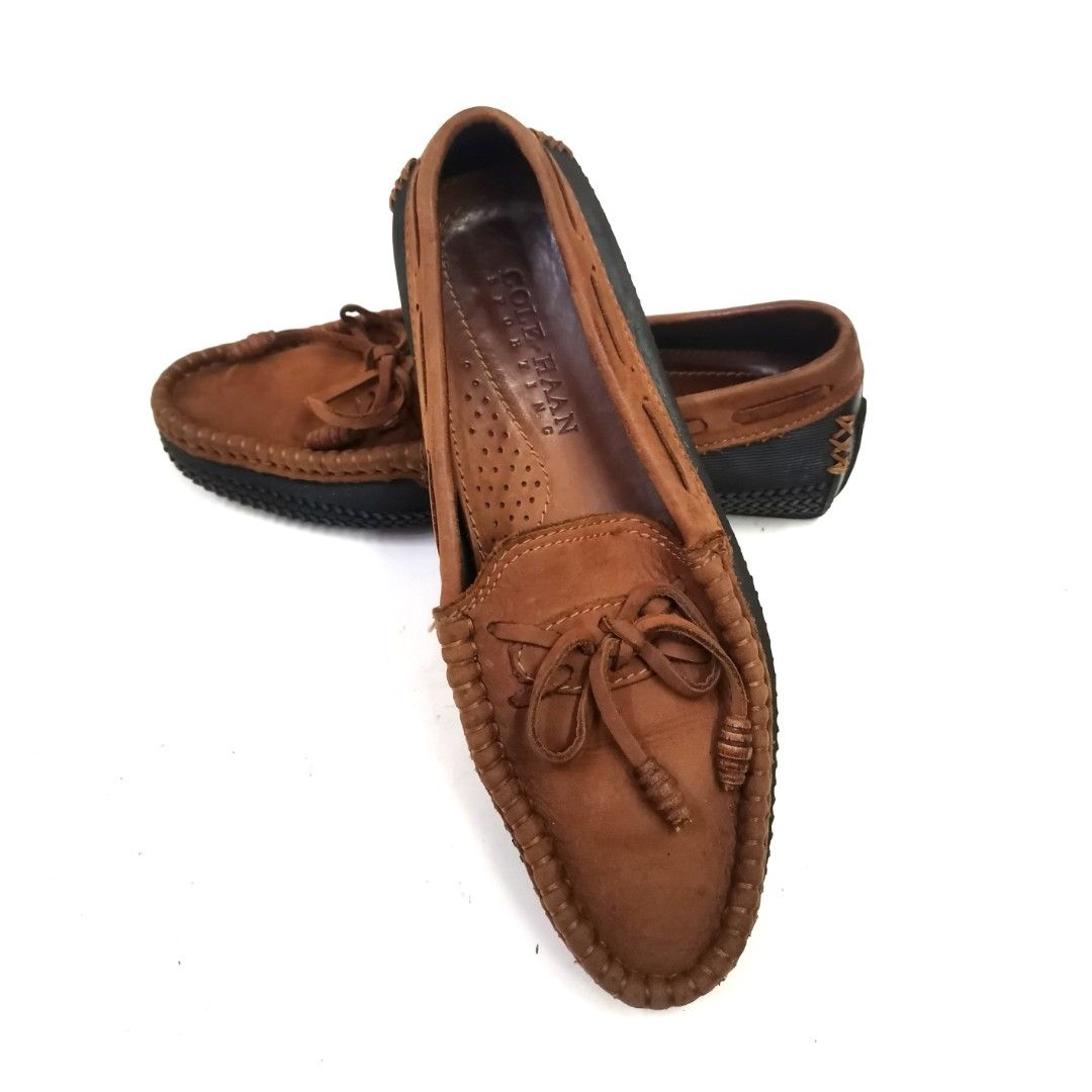 Cole Haan Women s Country Brown Leather Moc Toe Bow Driving Loafer Shoes Women s Fashion Footwear Flats on Carousell