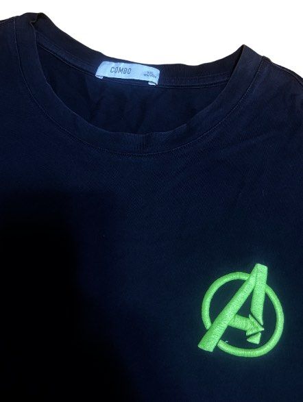 Combo [Avengers x Spiderverse] shirt (Category: Tshirts & Polo Shirts ) located in Makati City. Submitted by bubbagumpshrimp (Listing ID 1314792308, Image 3). Description: •Preloved Combo [Avengers x Spiderverse] shirt •in good condition •very soft comfy stretchy fabric •Dimes: 22 x 30 in •cotton •Embroiderd Avengers logo.