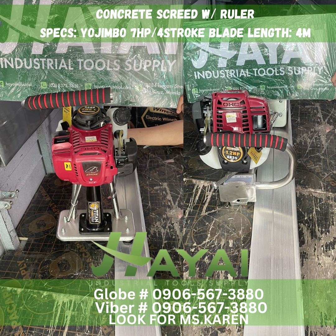 Concrete screed w/ ruler Specs: Yojimbo 7hp/4stroke Blade length: 4m ...